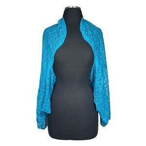 LOGO by Lori Goldstein Women's Lace Open Shrug Cover Top Sz 4X / 5X Blue A397997